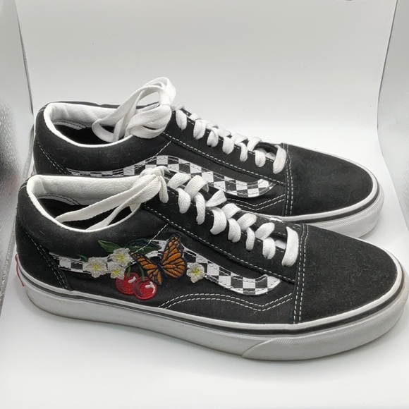 Vans Old Skool NEW Women’s Floral Checkered Black and White, Size 8 - Picture 3 of 7